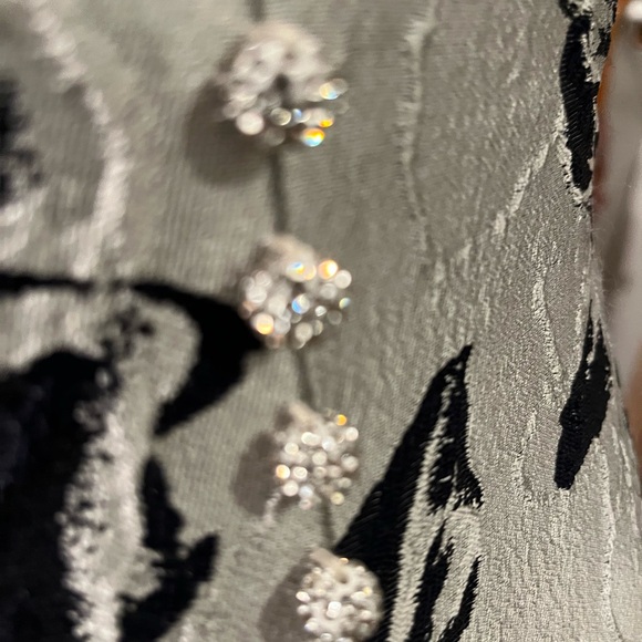 Elegant One Shoulder Brocade Embroidered Jacquard Dress in Navy Prom or Wedding - Picture 3 of 7